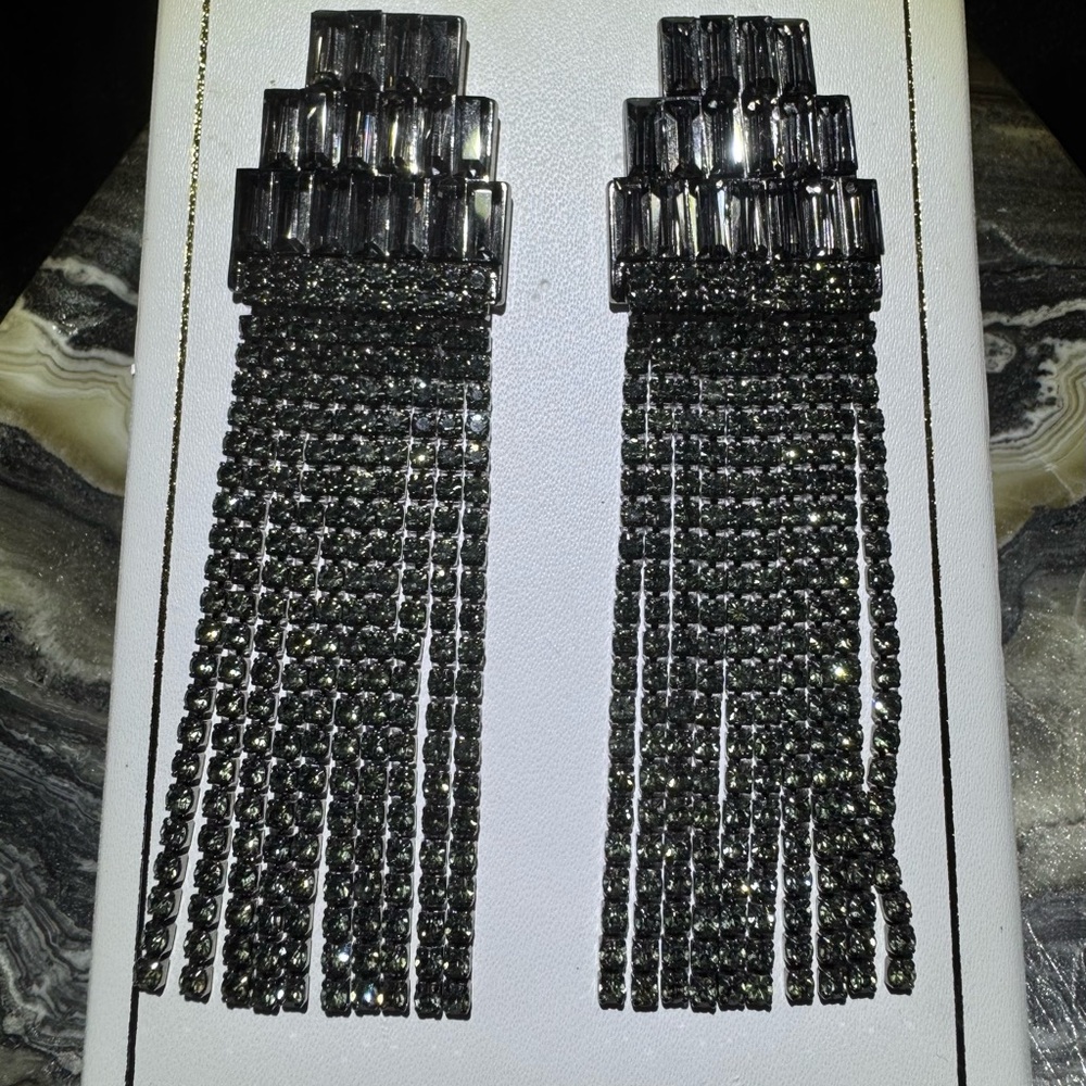 STUNNING Christian Siriano black hematite look chandelier earrings.